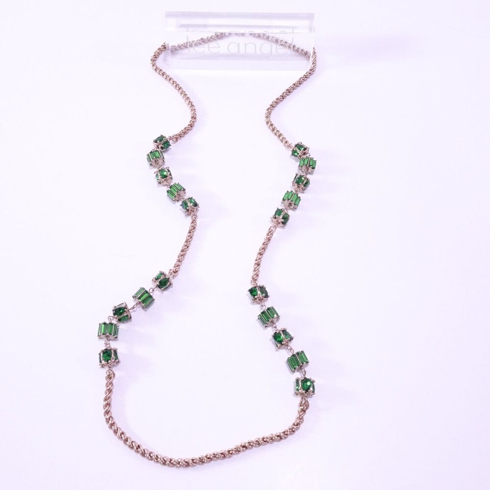 Neiman Marcus Rose Gold Chain Necklace with Green Gem Accents - Picture 5 of 9